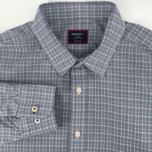 UNTUCKit Mens XL Slim Fit Navy Plaid Wrinkle Free Button Down Long Sleeve Shirt